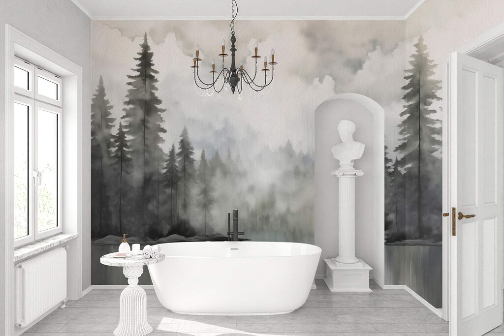 Pine lake in mist — interior 1