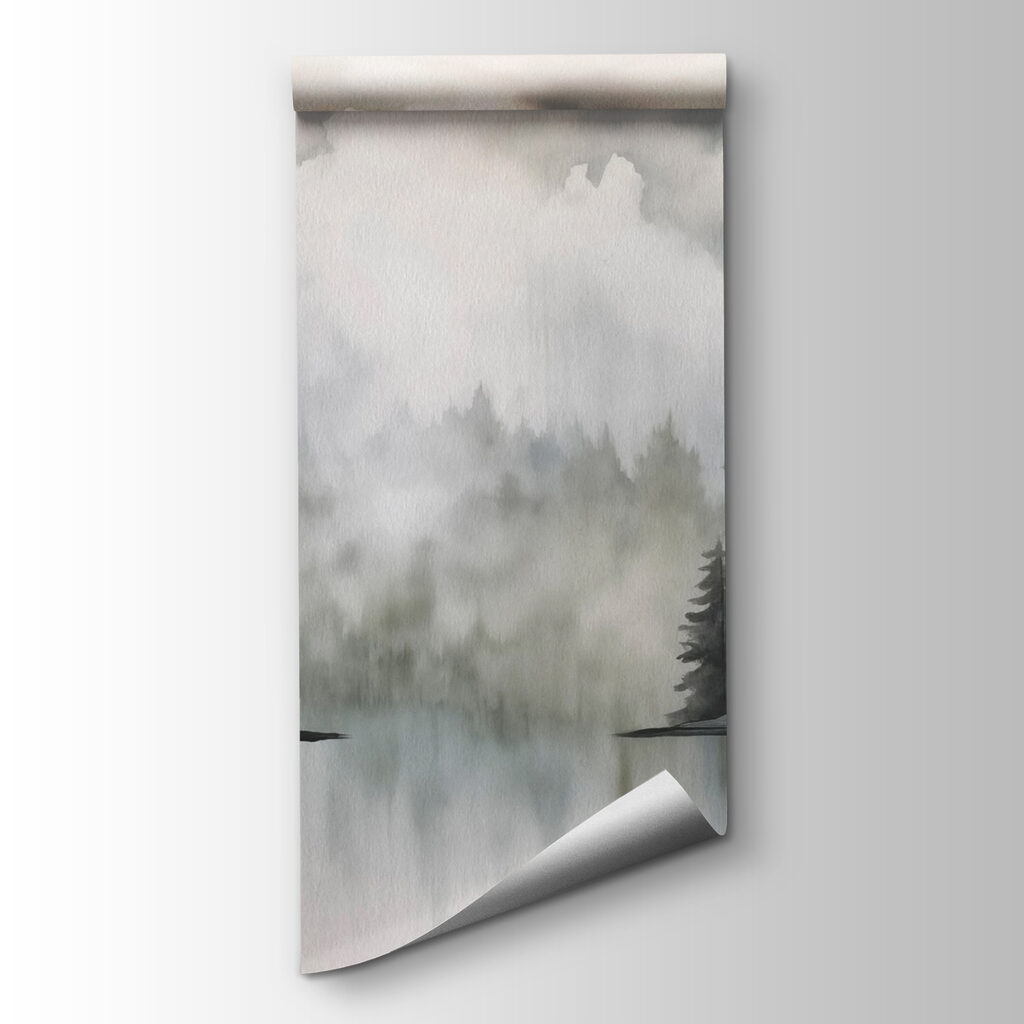 Pine lake in mist — product view