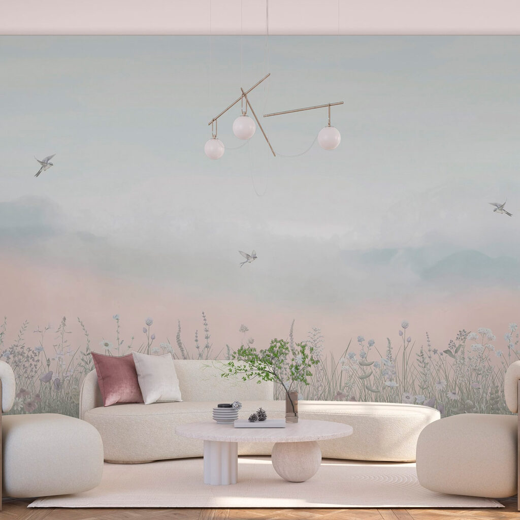 Birds over misty meadows — interior 1