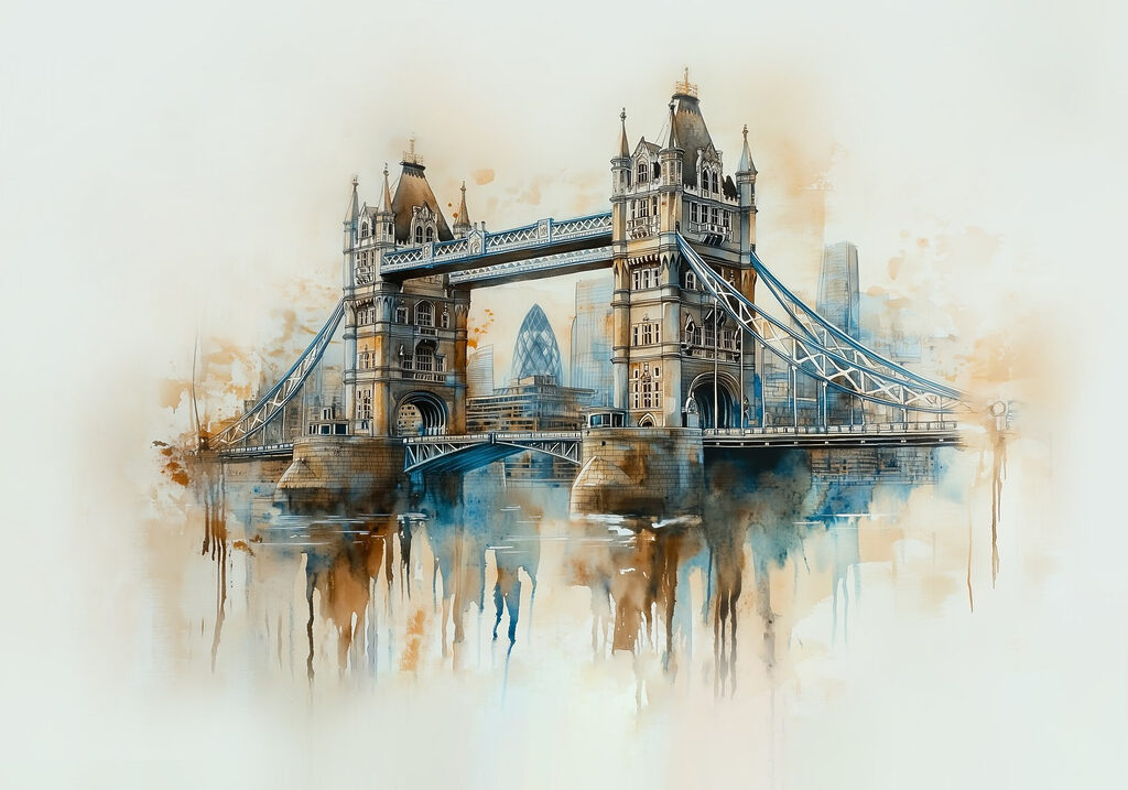 Tower Bridge in watercolour — full design