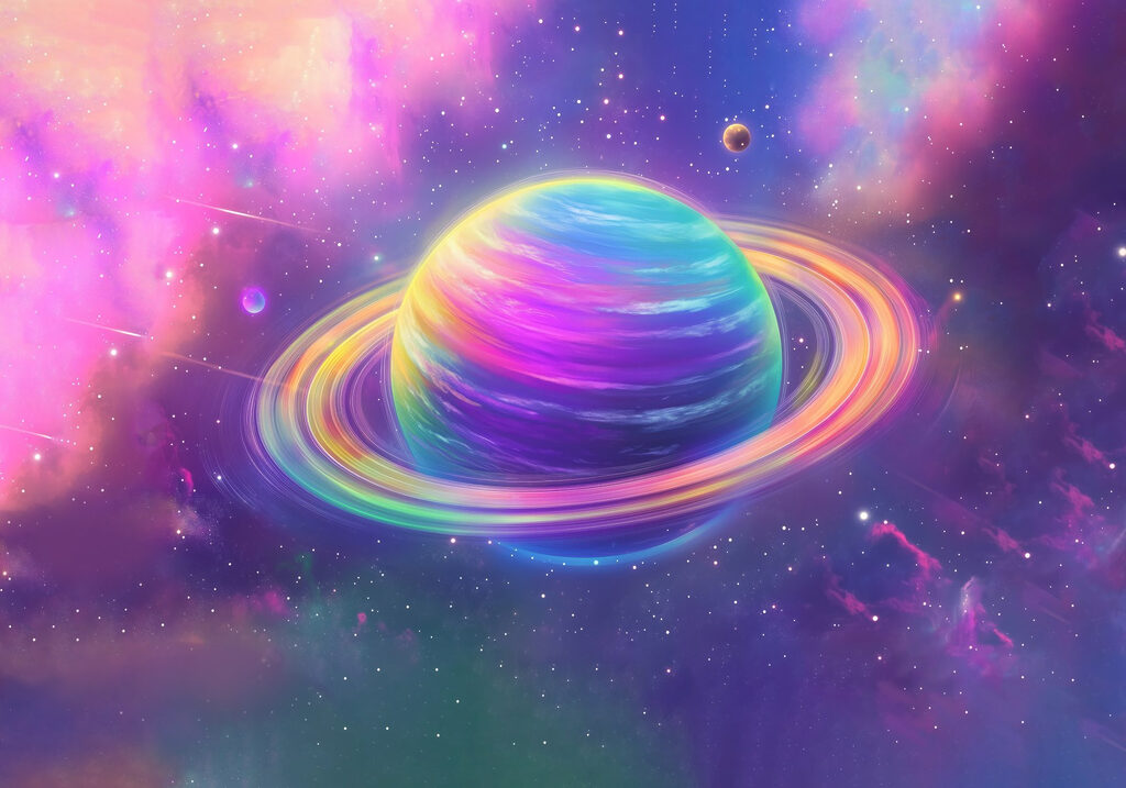 Planet with glowing rings — full design