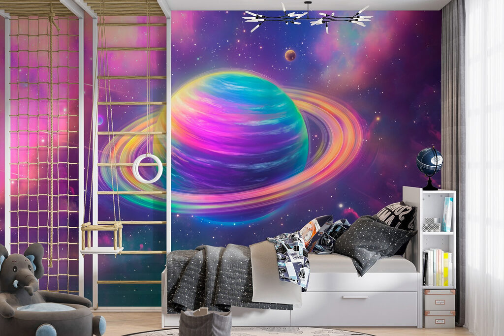 Planet with glowing rings — interior 1