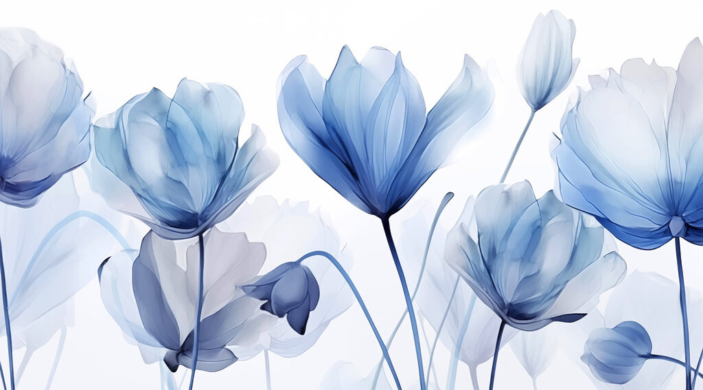 Blue flowers in layers — full design