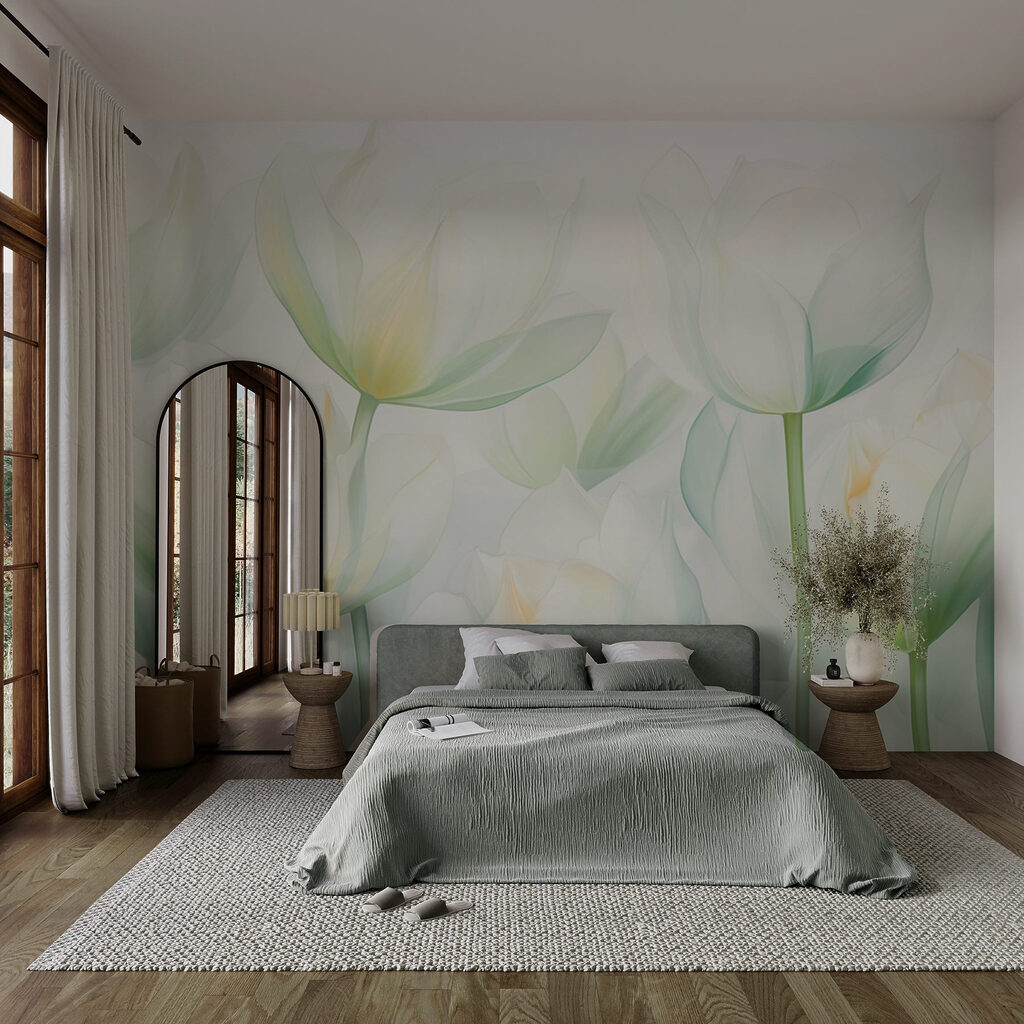 Pale tulips in mist — interior 1