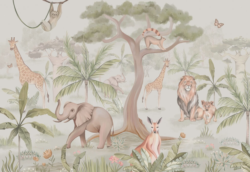 Animals around a tree — full design