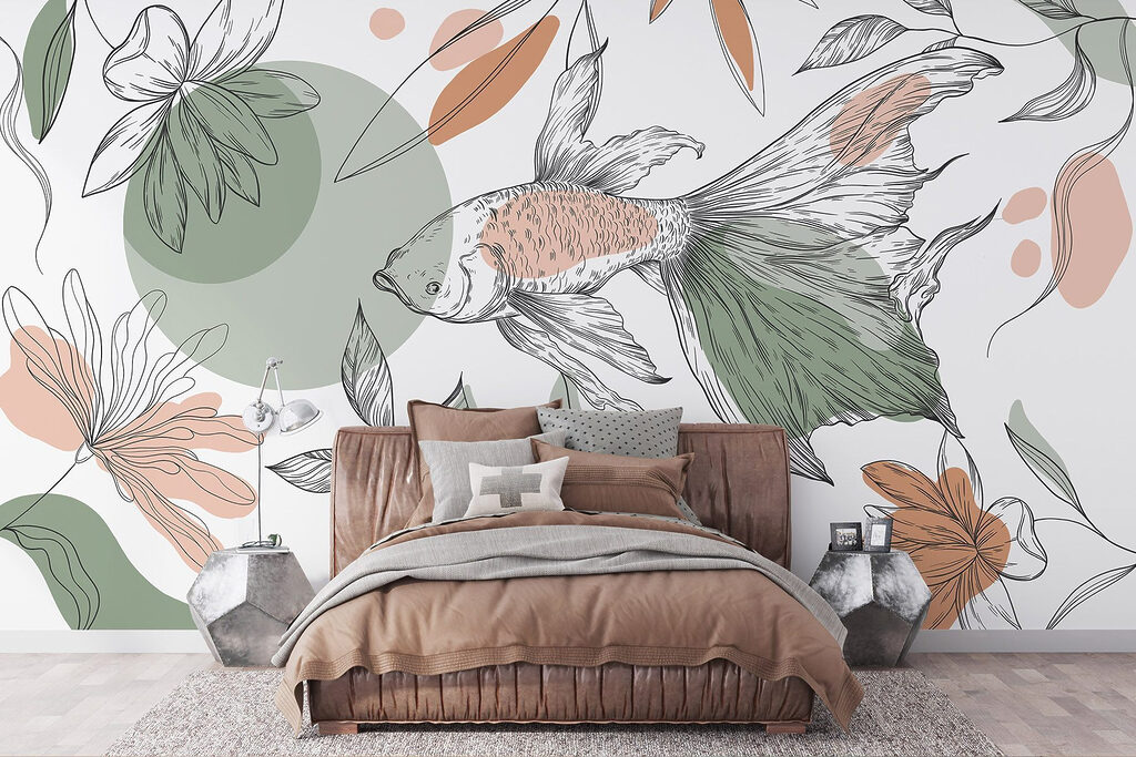Fish among drawn flowers — interior 1