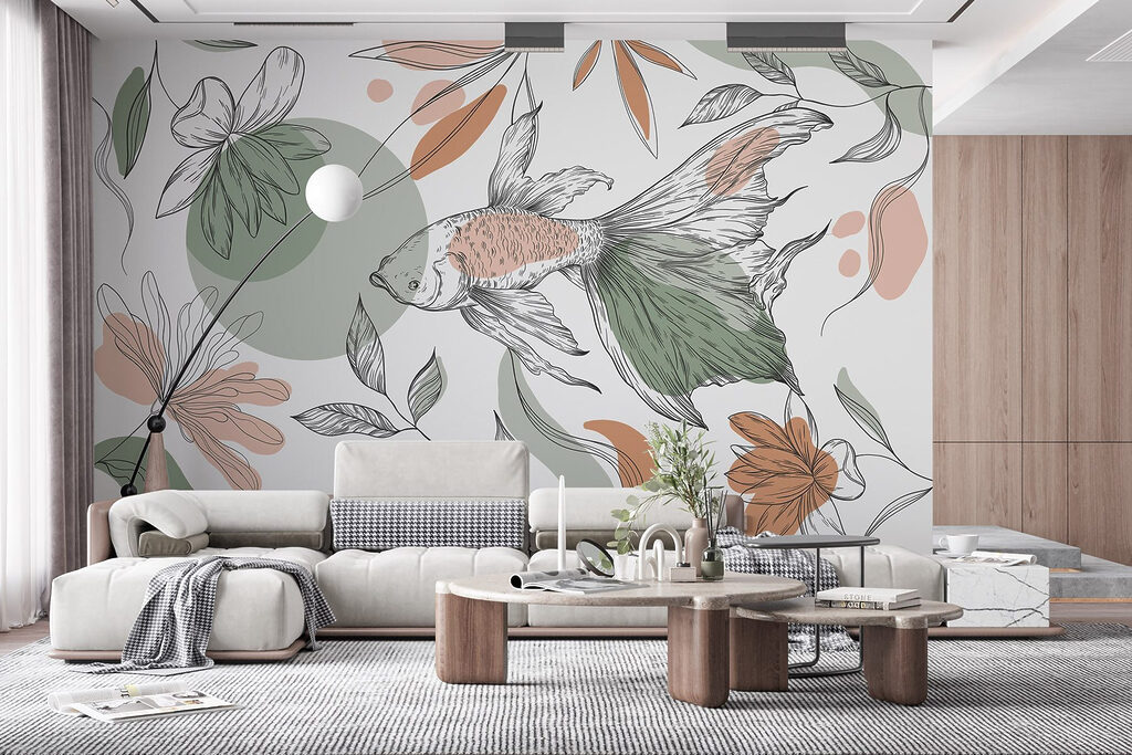 Fish among drawn flowers — interior 2