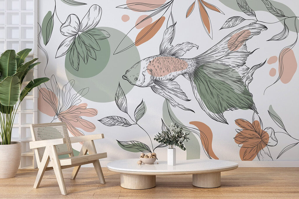 Fish among drawn flowers — interior 3