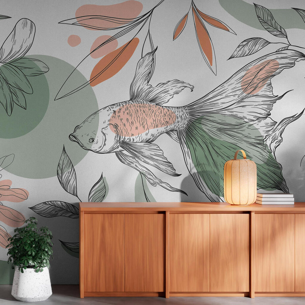 Fish among drawn flowers — interior 4