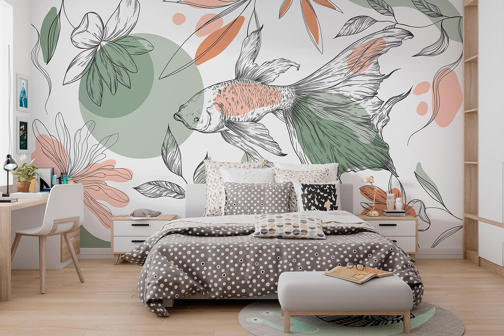 Fish among drawn flowers — interior 5