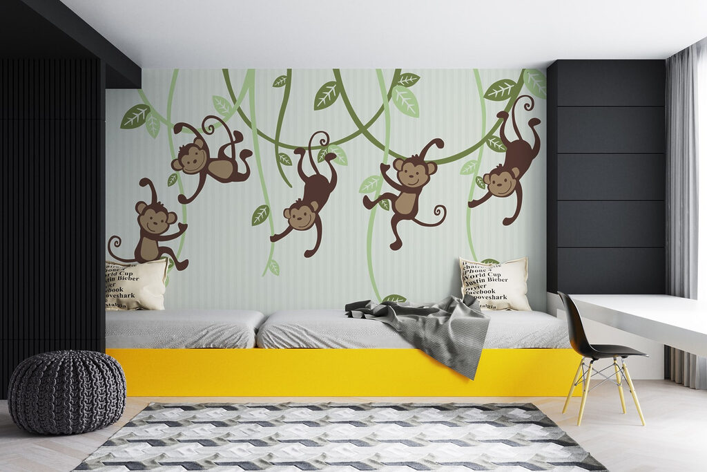 Monkeys swinging on vines — interior 1