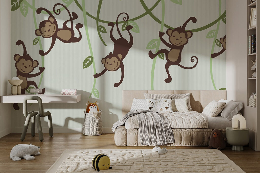Monkeys swinging on vines — interior 2
