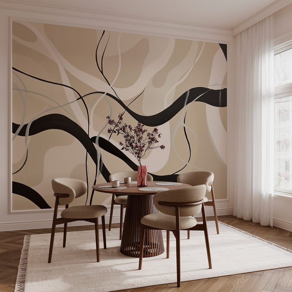 Black ribbons over sand — interior 2