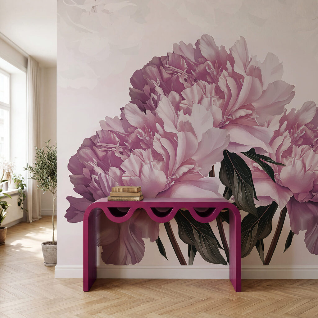 Purple peonies above foliage — interior 2