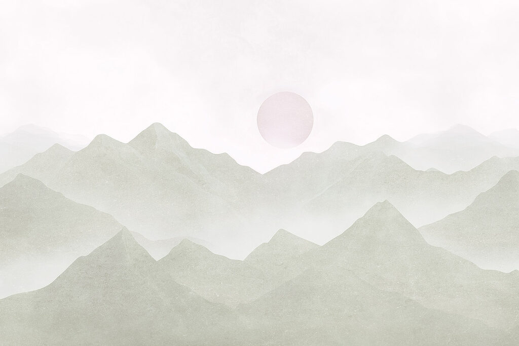 Pink moon over ridges — full design