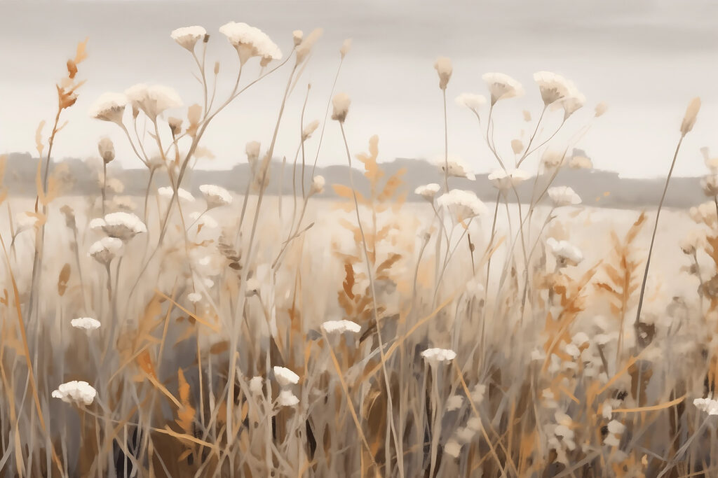 White wildflowers on hills — full design