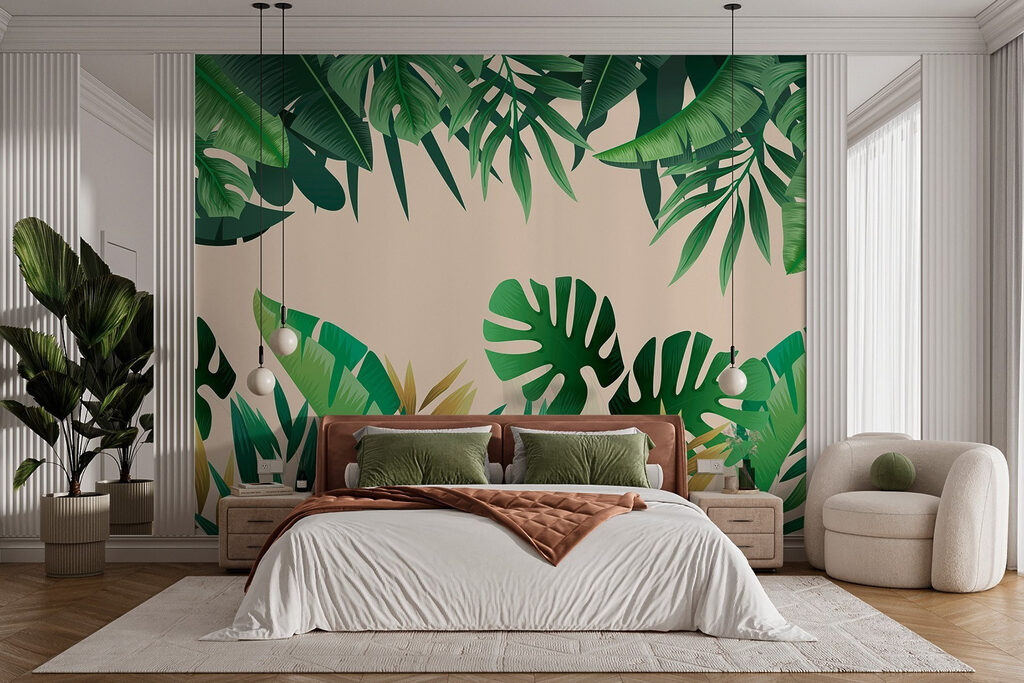 Green leaves around sand — interior 1