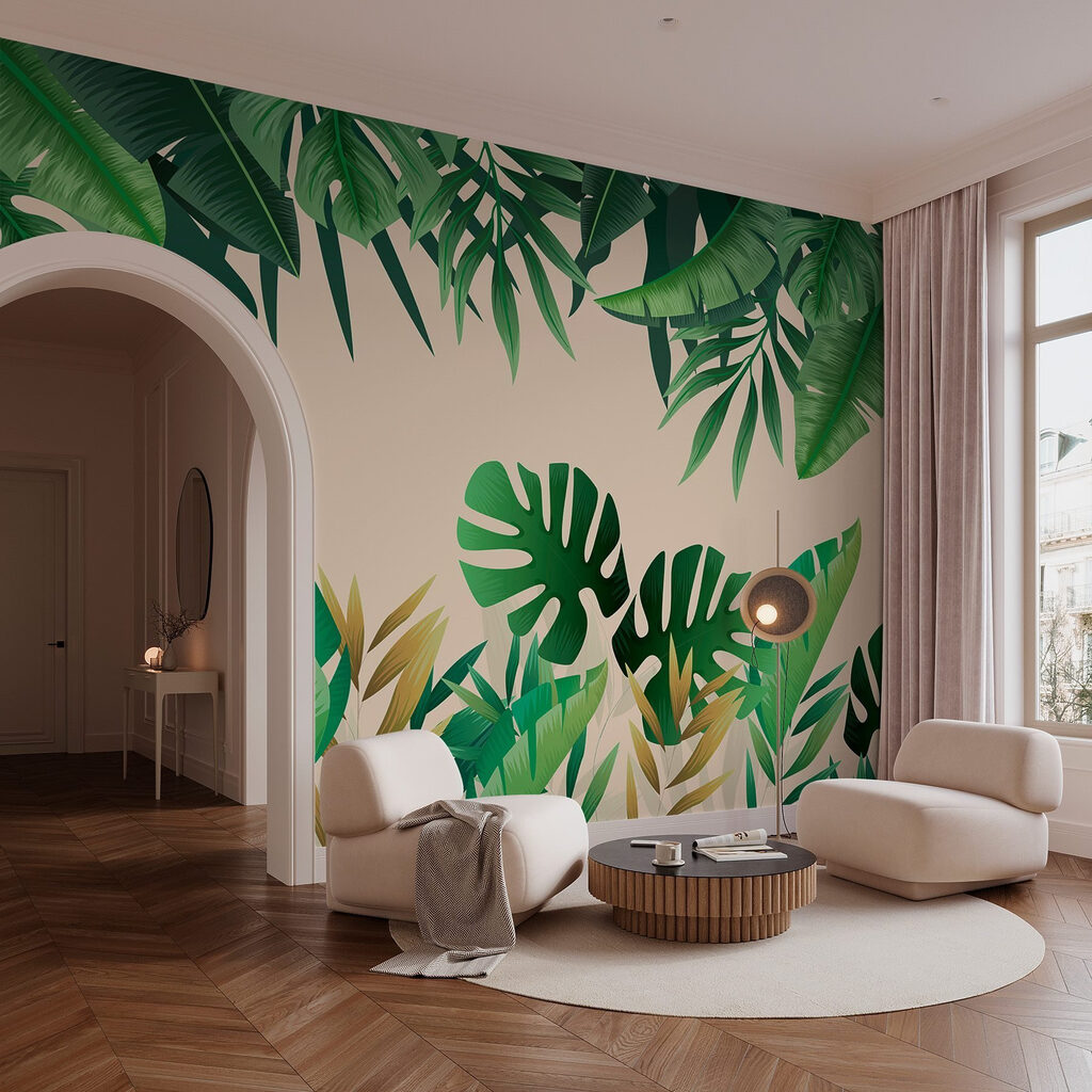 Green leaves around sand — interior 2