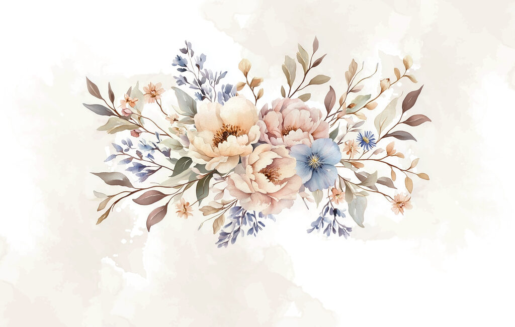 Small bouquet on cream — full design
