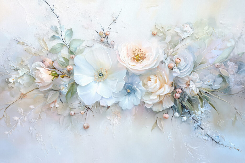 Light blue painted bouquet — full design