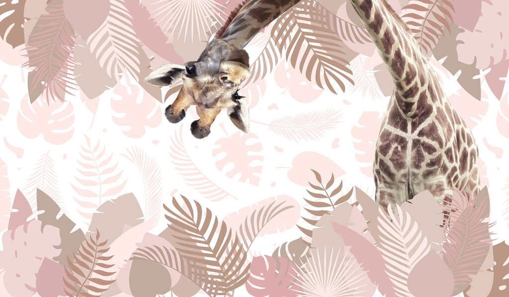 Giraffe among leaf prints — full design
