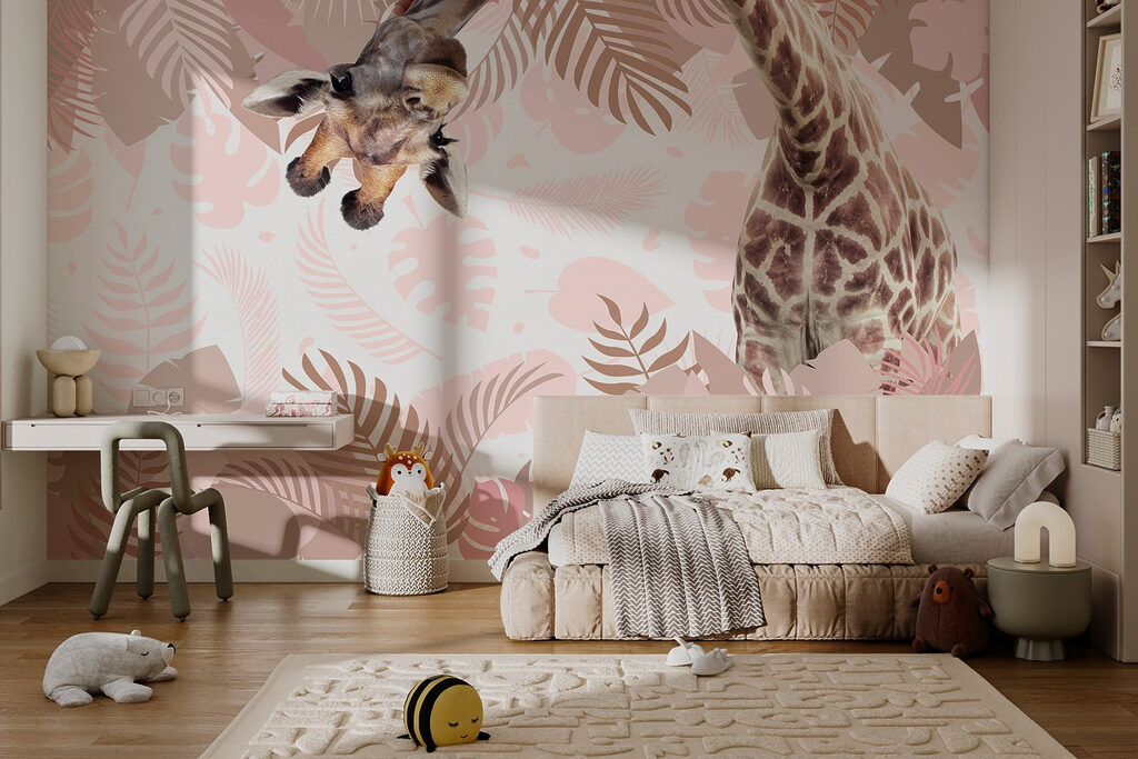 Giraffe among leaf prints — interior 2