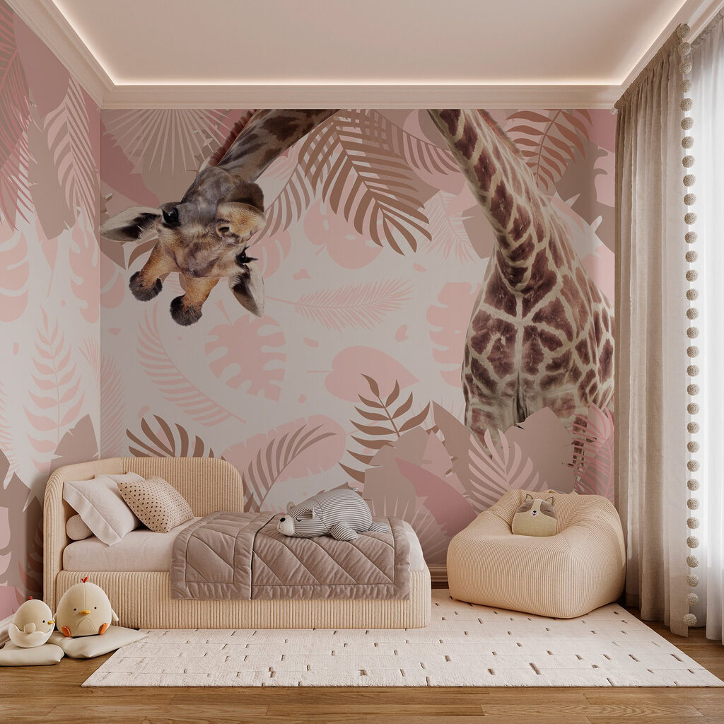 Giraffe among leaf prints — interior 3