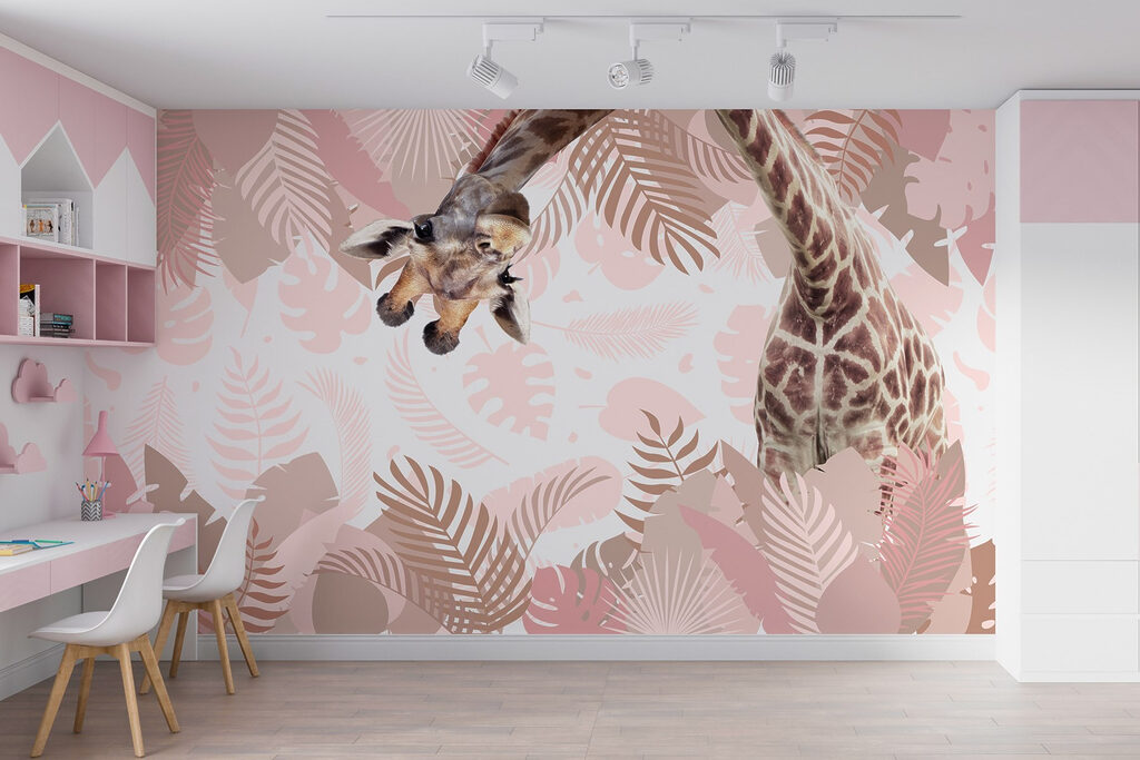 Giraffe among leaf prints — interior 4