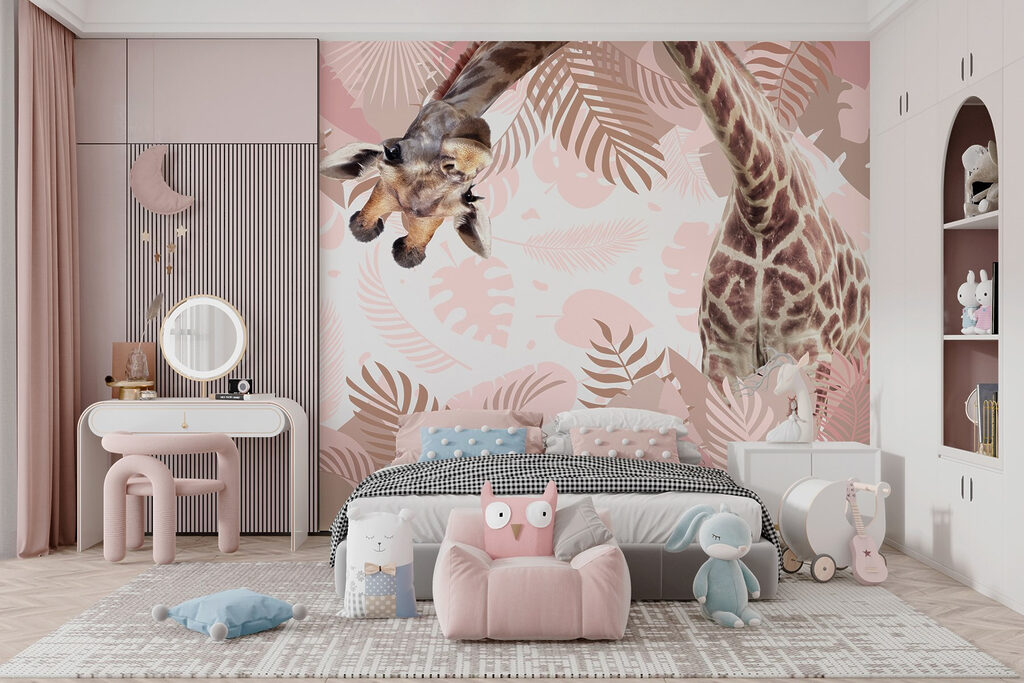 Giraffe among leaf prints — interior 5