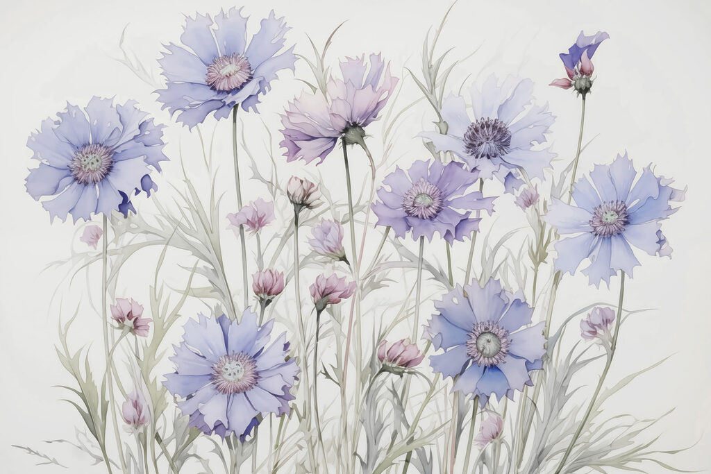 Lilac wildflowers above green — full design