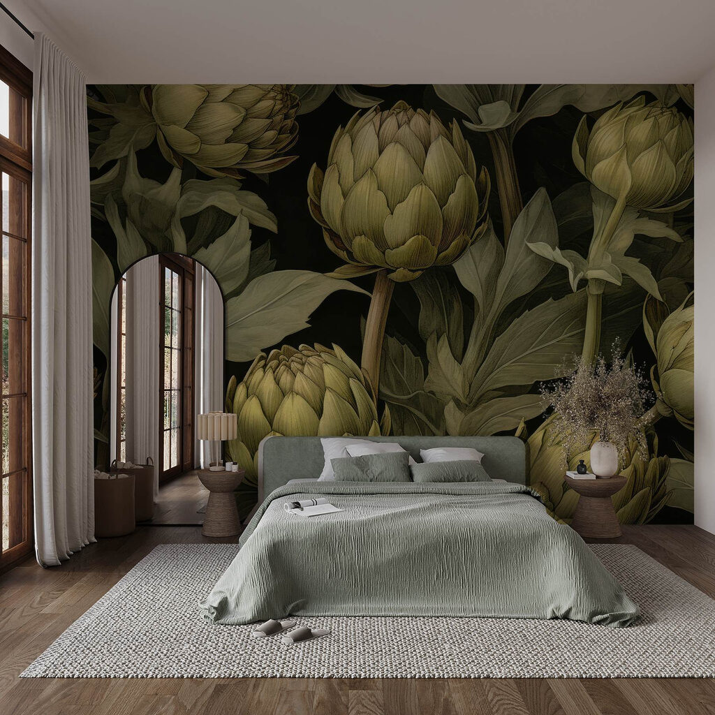 Artichokes among dark leaves — interior 1