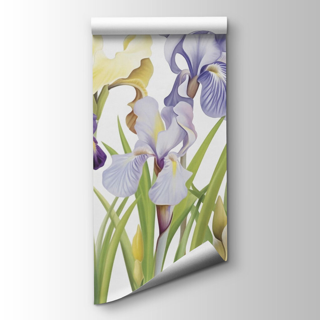 Purple irises beside yellow — product view
