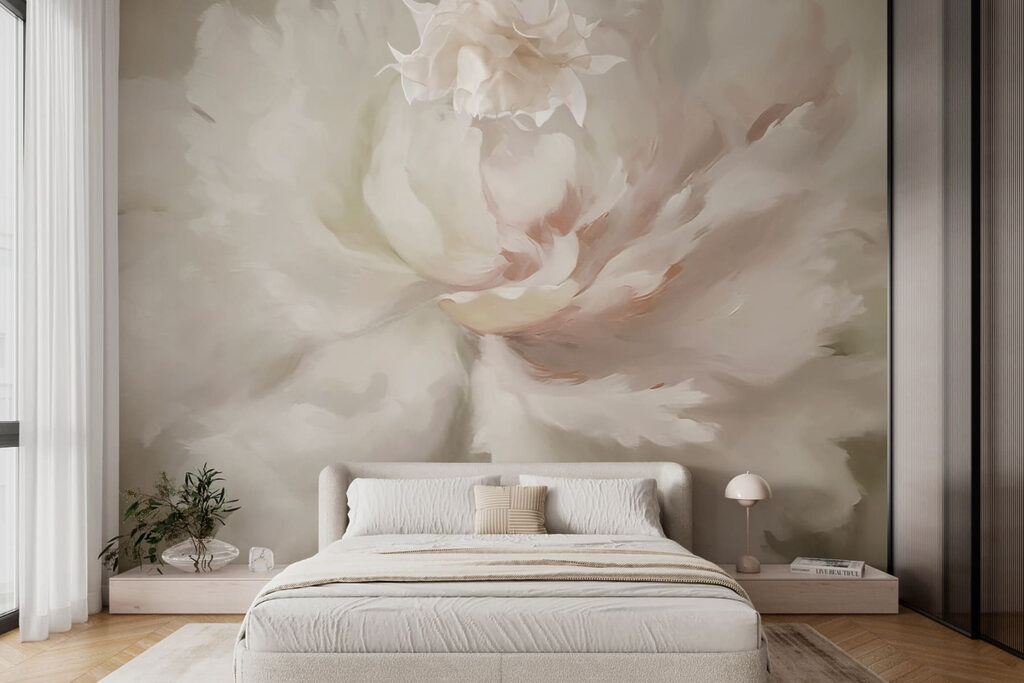 White peony in brushstrokes — interior 1