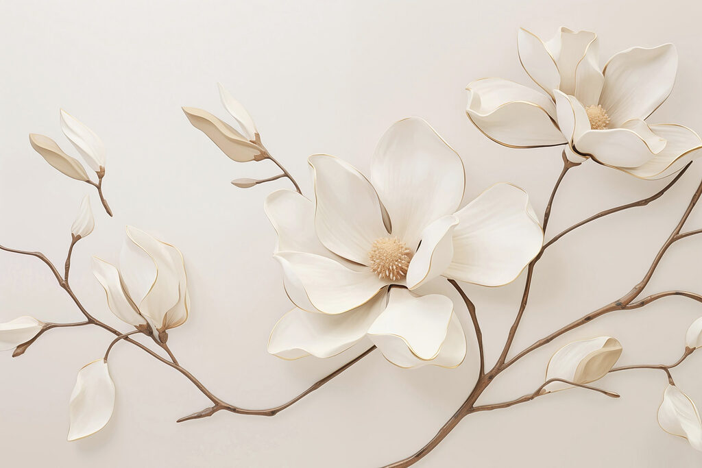 White magnolia on twigs — full design