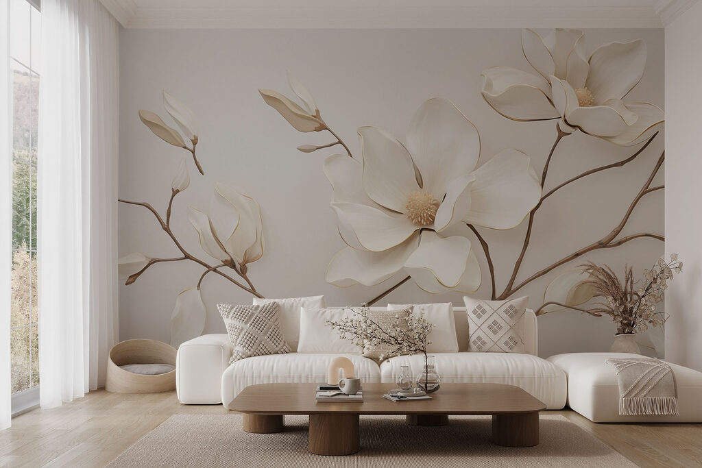 White magnolia on twigs — interior 1