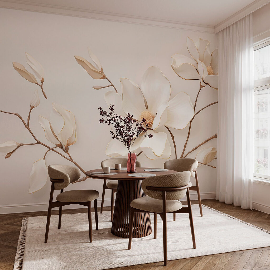 White magnolia on twigs — interior 2