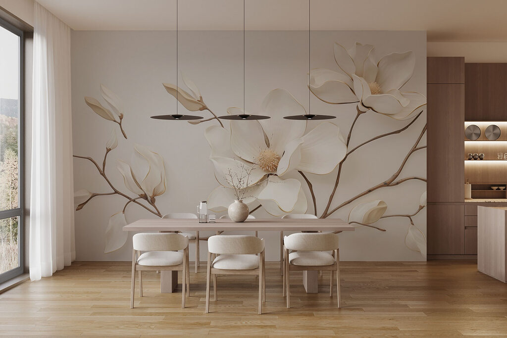 White magnolia on twigs — interior 3