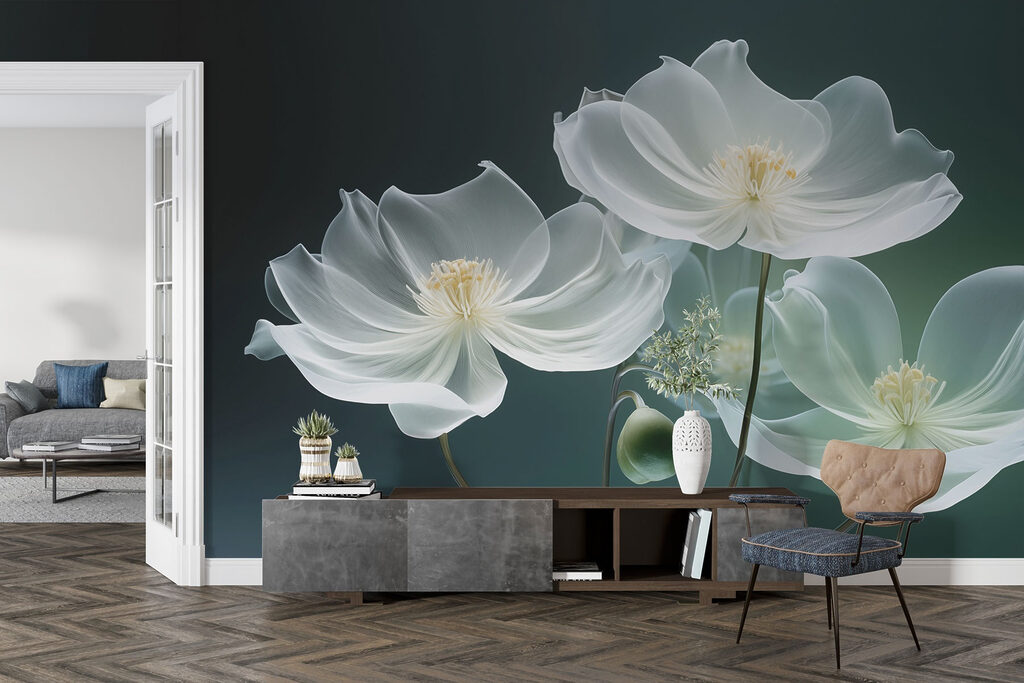 White flowers on green — interior 3