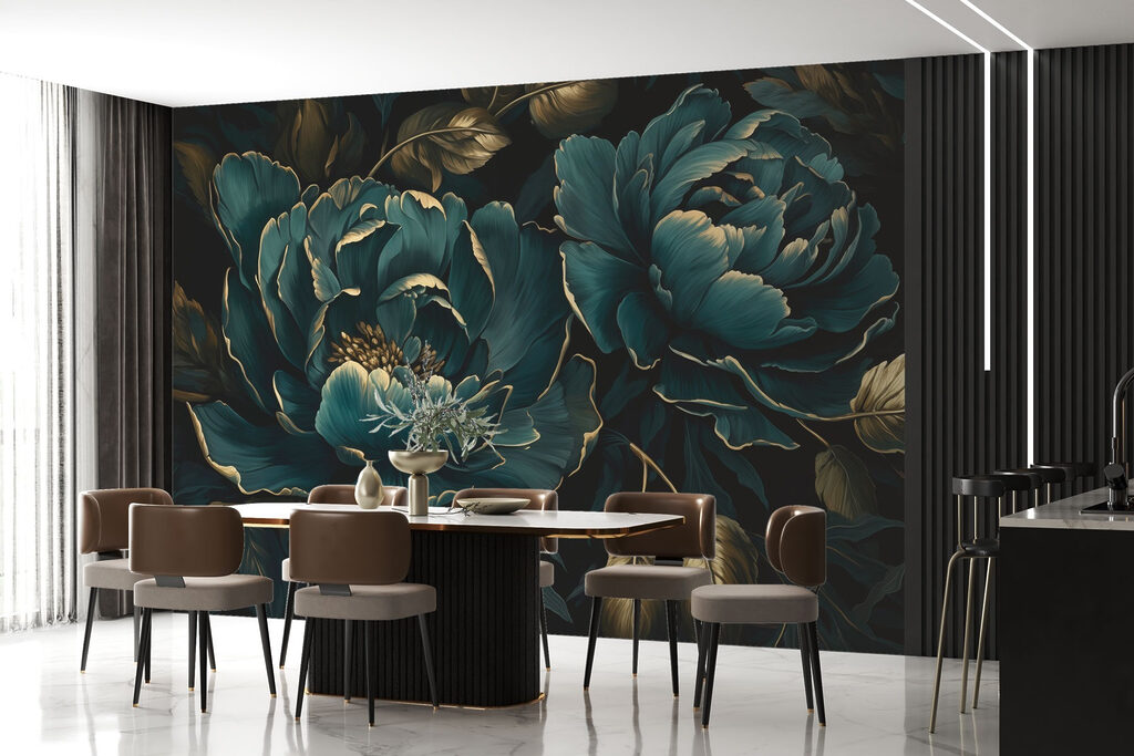 Peonies After Dusk in an interior