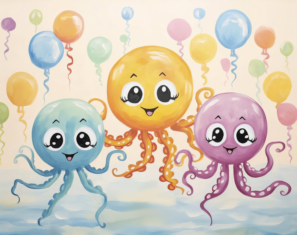 Octopuses at a party — full design