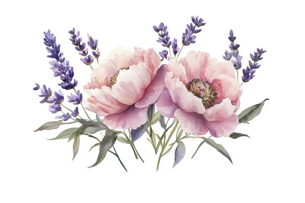 Pink bouquet with lavender — full design