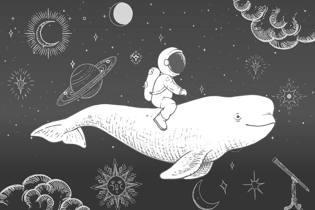 Astronaut and space whale — full design
