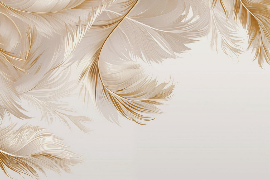 Golden feathers above — full design