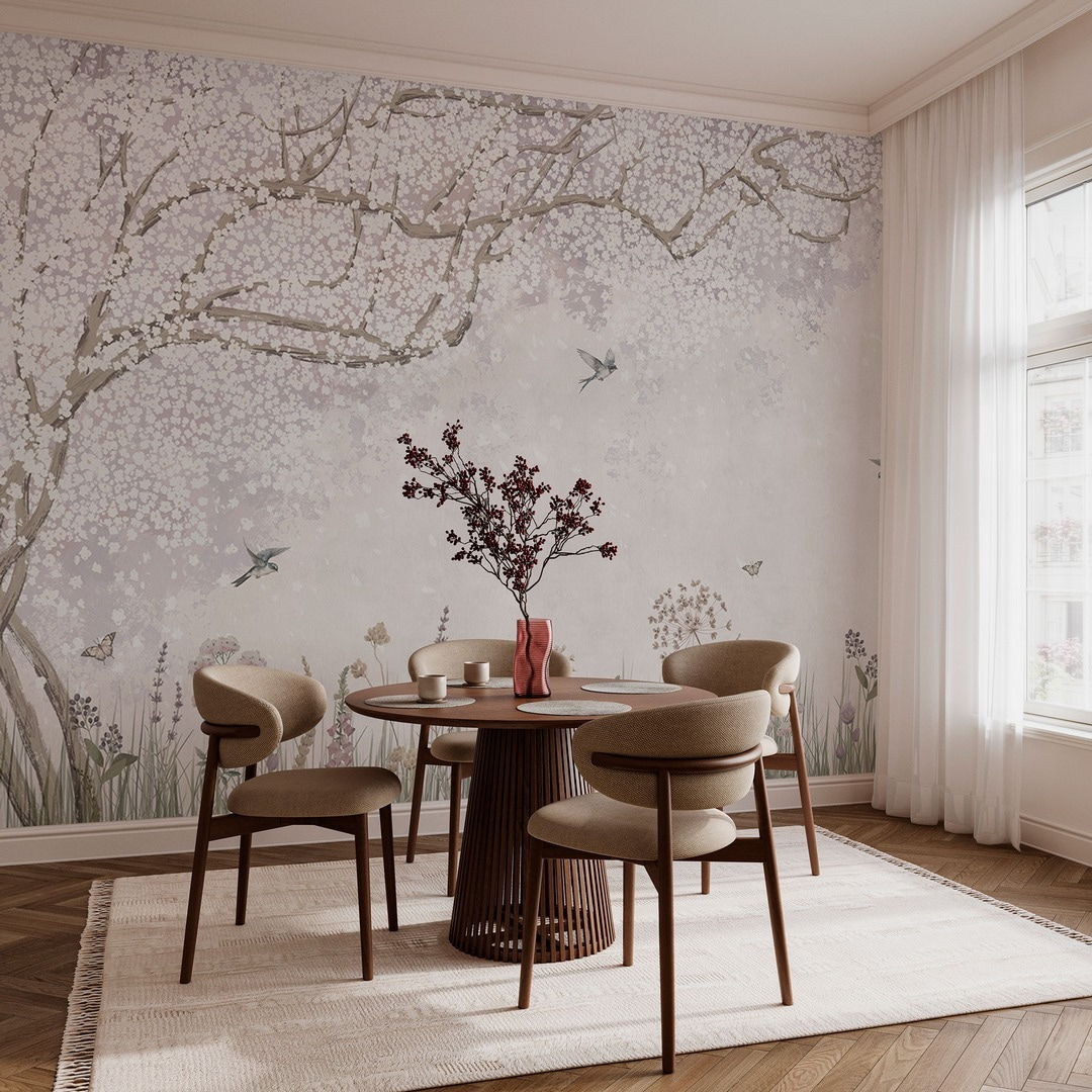 Blossom tree and birds — interior 3