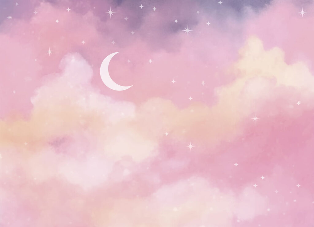 Moon between pink clouds — full design