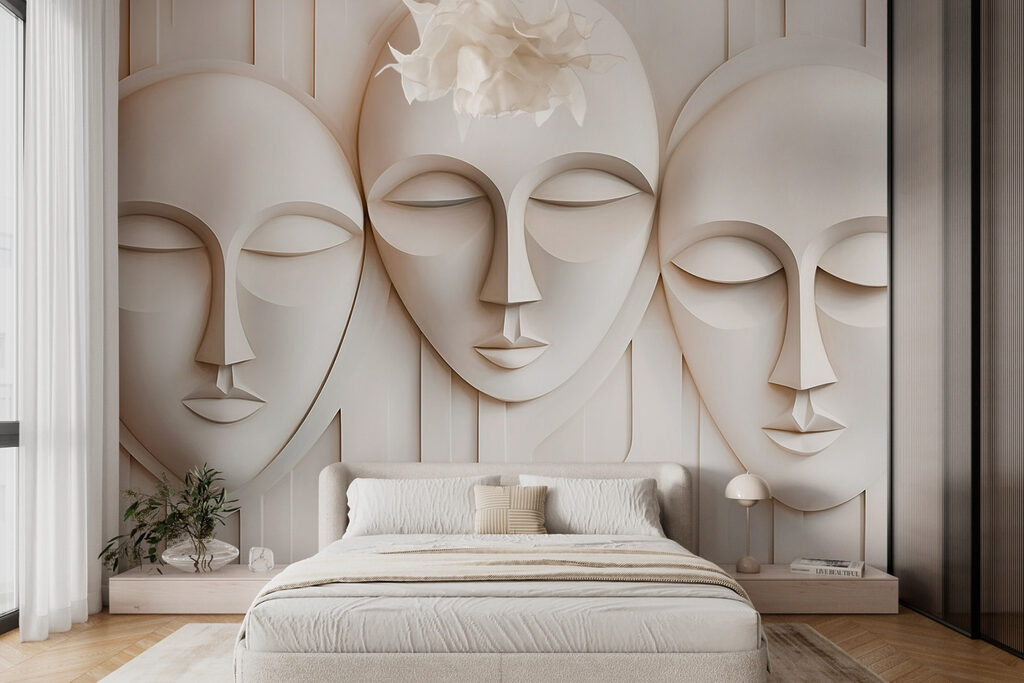 Three white masks — interior 2