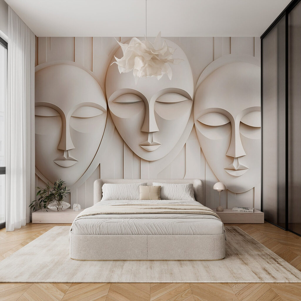Three white masks — interior 3