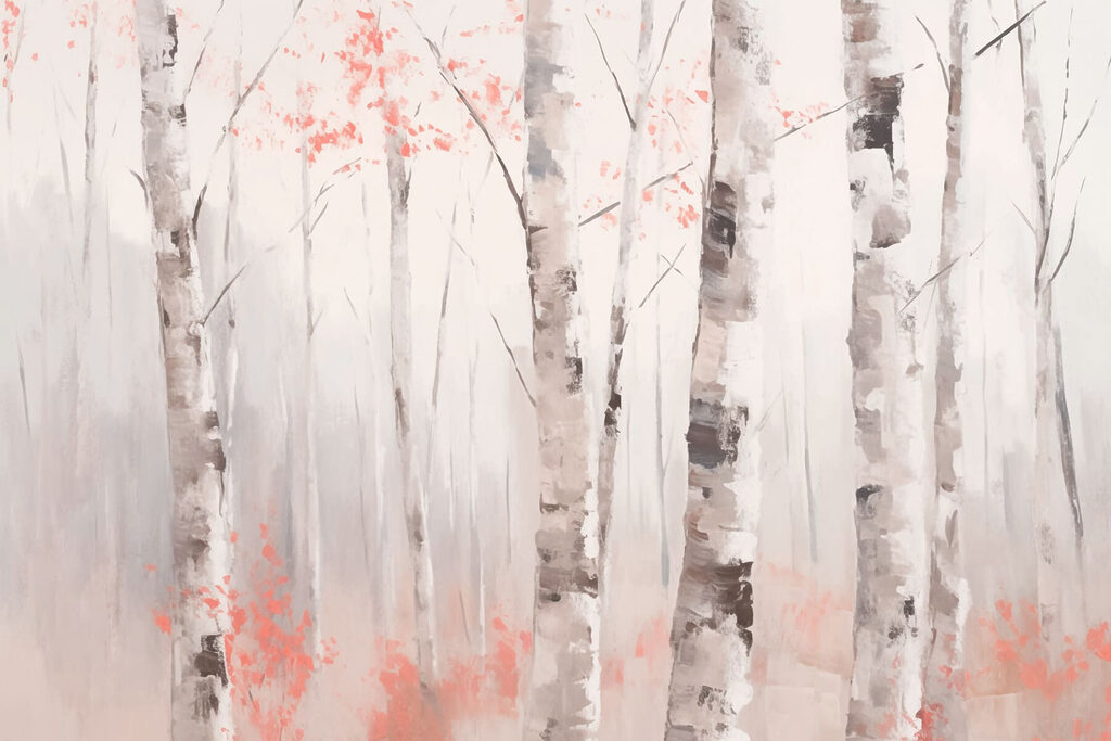Birches with pink accents — full design