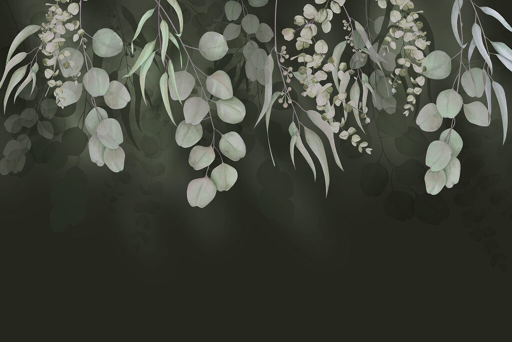 Hanging leaves on dark — full design