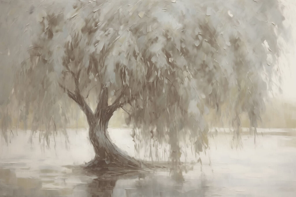 Weeping tree by water — full design